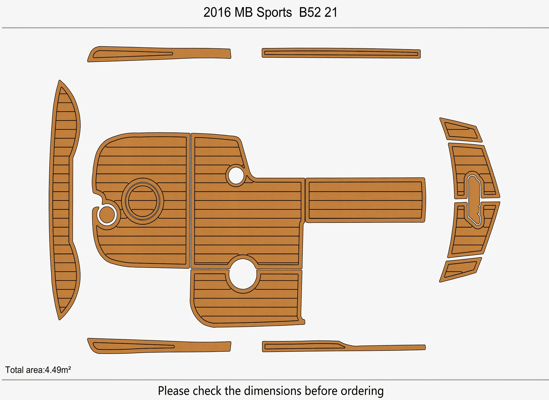 Marine Faux Teak EVA Non-Slip Mat -2016-2017 MB B52 21 Self-Adhesive 1/4