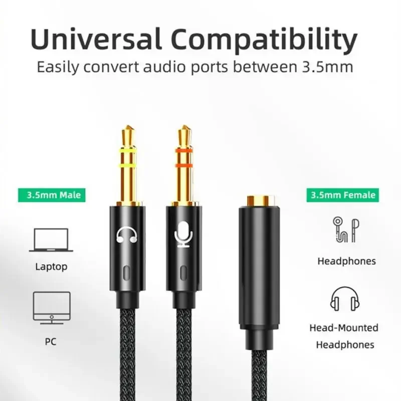 Headphone Splitter For Computer 3.5mm Female To 2 Dual 3.5mm Male Converter Mic AUX Audio Y Splitter Cable Headset To PC Adapter