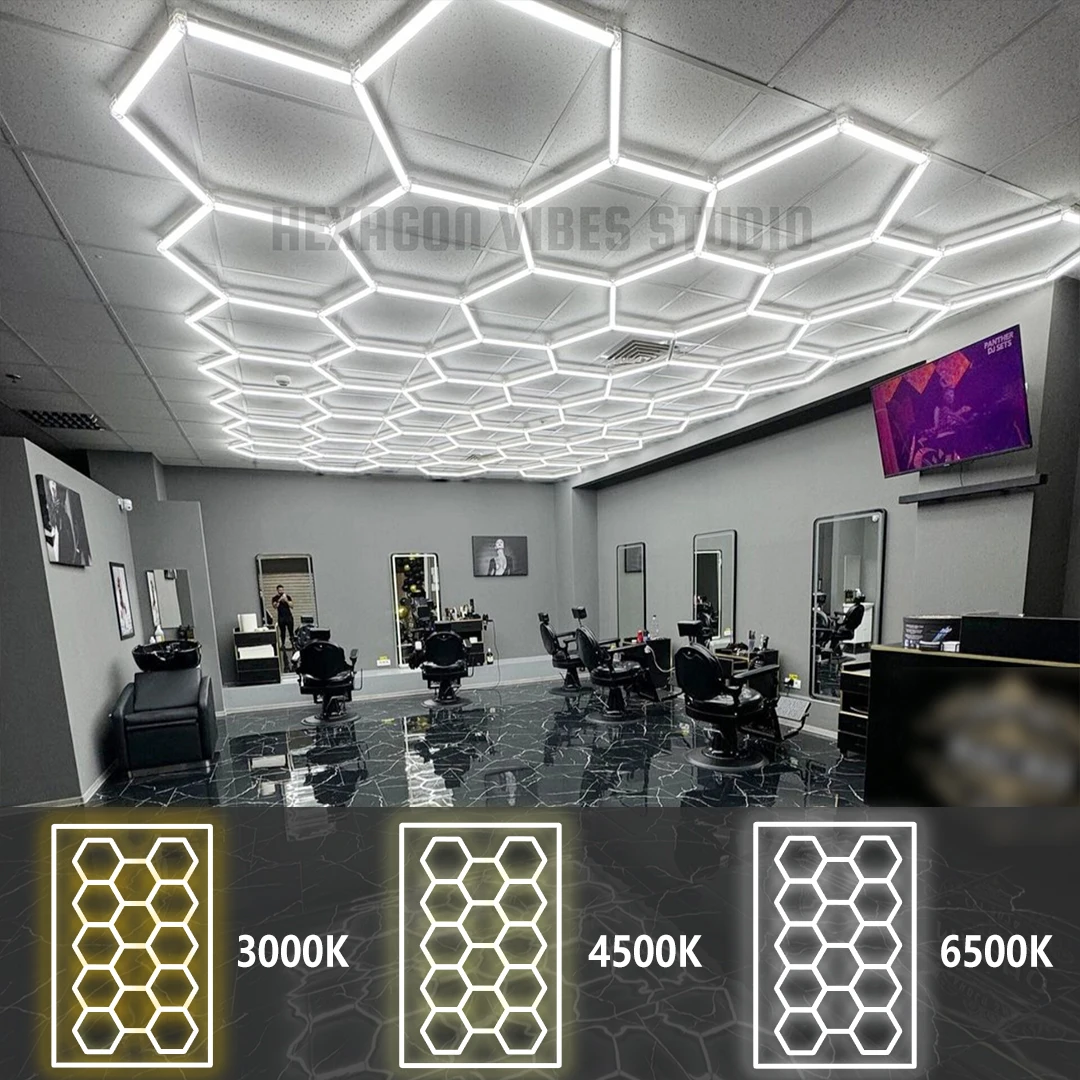 

Super Bright 3000K 4500K 6500K Cool White Hexagon LED Garage Lamp Ceiling Fixture for Car Detail Workshop Gym Barber Basement
