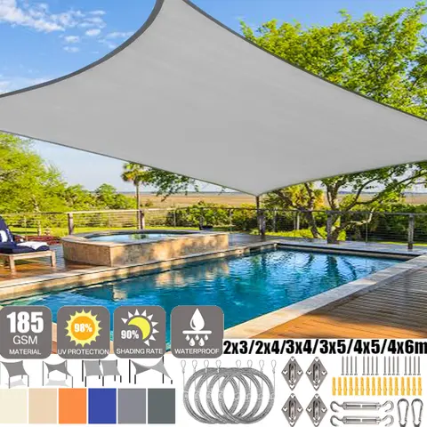 6 Colors Large Sun Shade Sail Rectangle Canopy Waterproof Shade Cover UV Block for Garden Outdoor Patio Deck Pergola Porch Tents