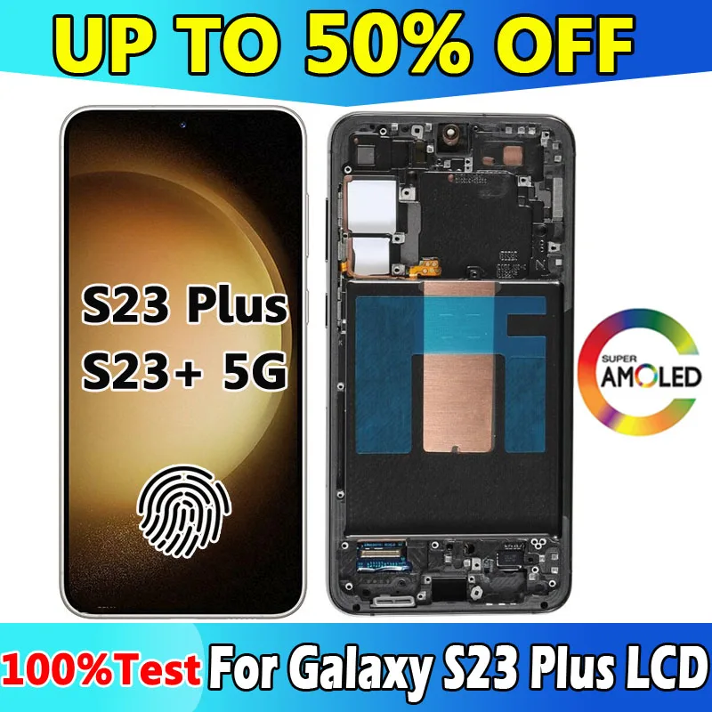 6.6'' AMOLED S23+ 5G LCD For Galaxy S23 Plus LCD Display Touch Screen Digitizer For Galaxy S23 Plus 5G S916B S916U With Frame