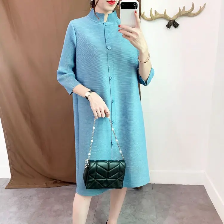 Pleated dress women's mid length single breasted trench coat for women 2023 luxury designer clothing women