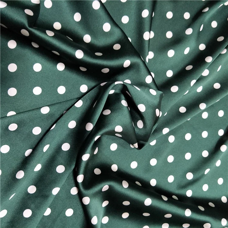 

1 Meter White Dots Stretch Silk Fabric Dark Green Summer Dress Fabric