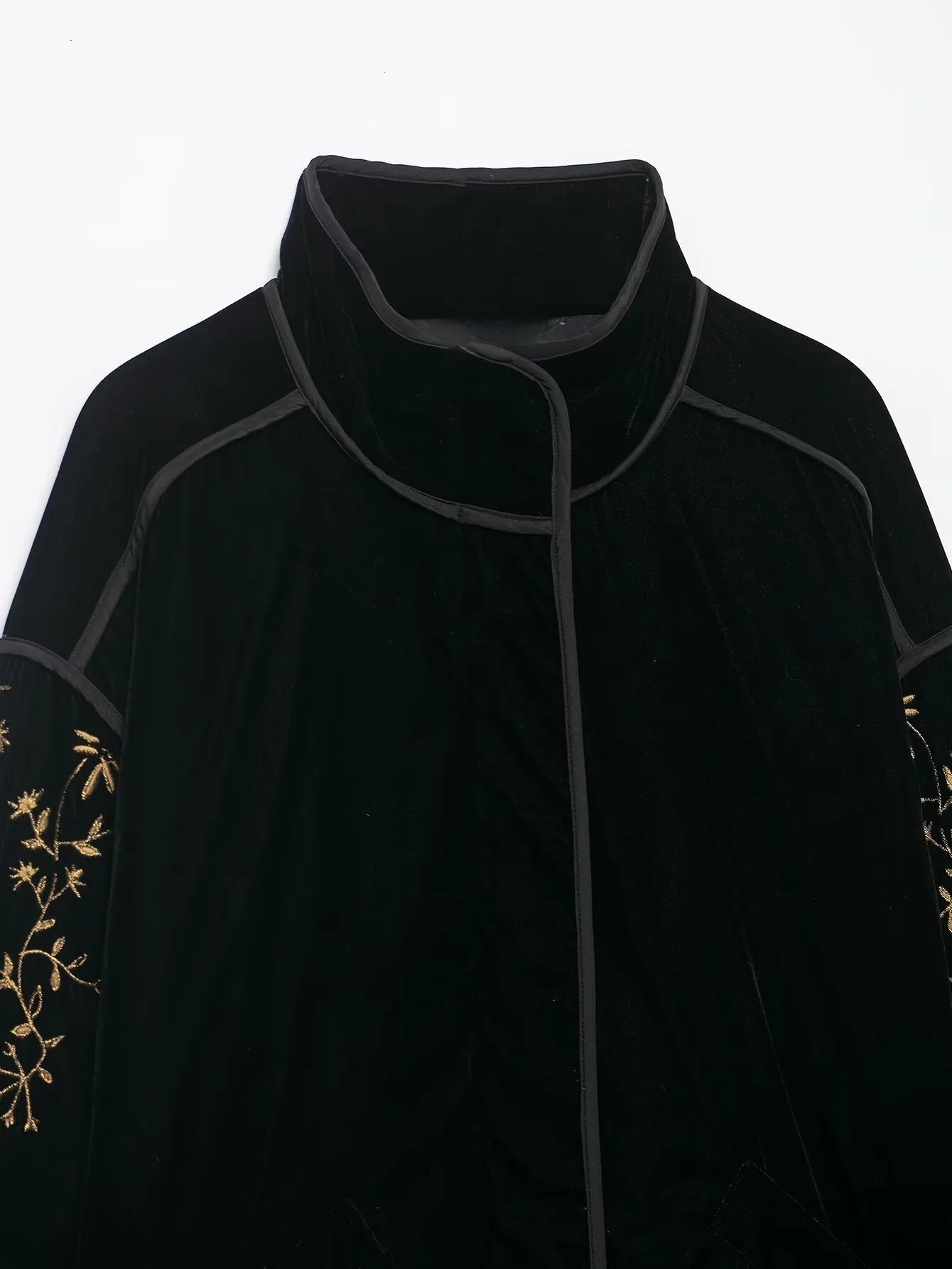 2025 Winter New Women's Fashion Casual Simple Loose Stand Collar Long Sleeve Embroidered Cotton Jacket