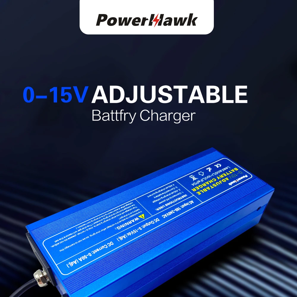 14,6V 50A/60A Einstellbares Spannungs-/Strom-LiFePO4-Batterieladegerät, Hochleistungs-Schnellladegerät für 12V Lithium-Batterien