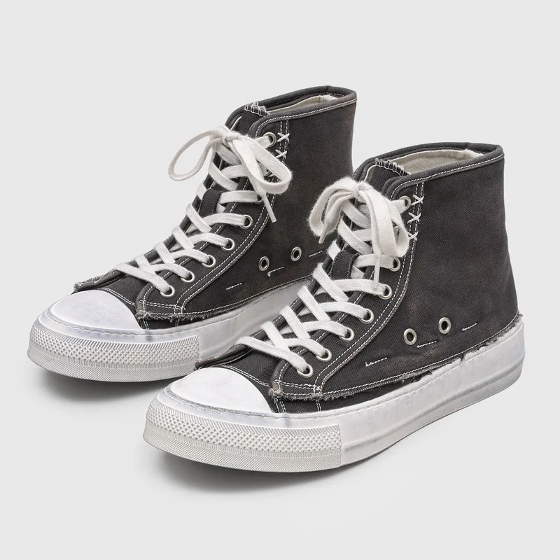 High Quality Men's Vintage Washed High Top Canvas Sneakers Distressed White Sole Casual Shoes for Men 2026 Streetwear Footwear