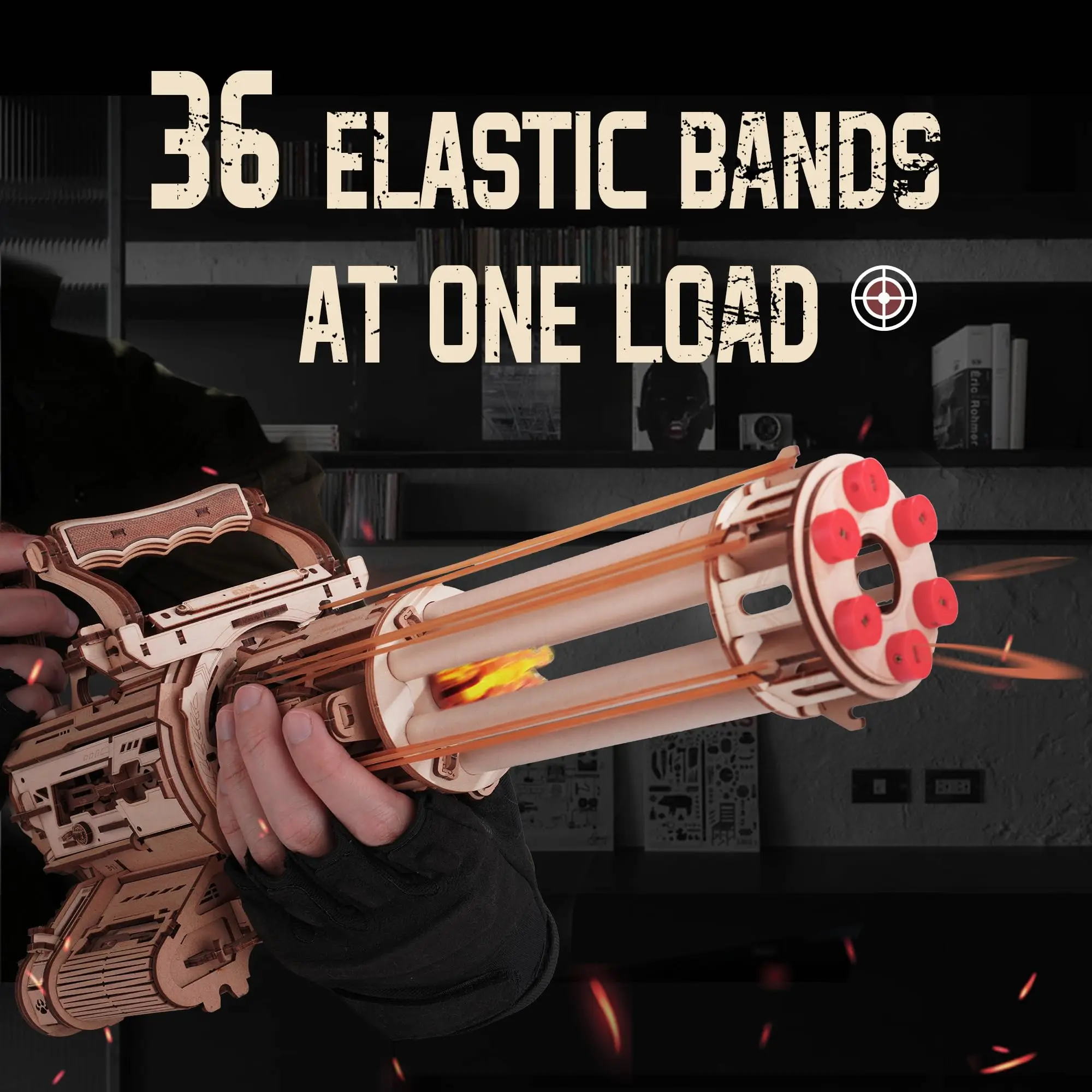 Robotime Rokr Rotating-Barrel Machine Gun Toy with Light 3D Wooden Puzzle for Kids Adults Building Block Rokr Puzzle Kits