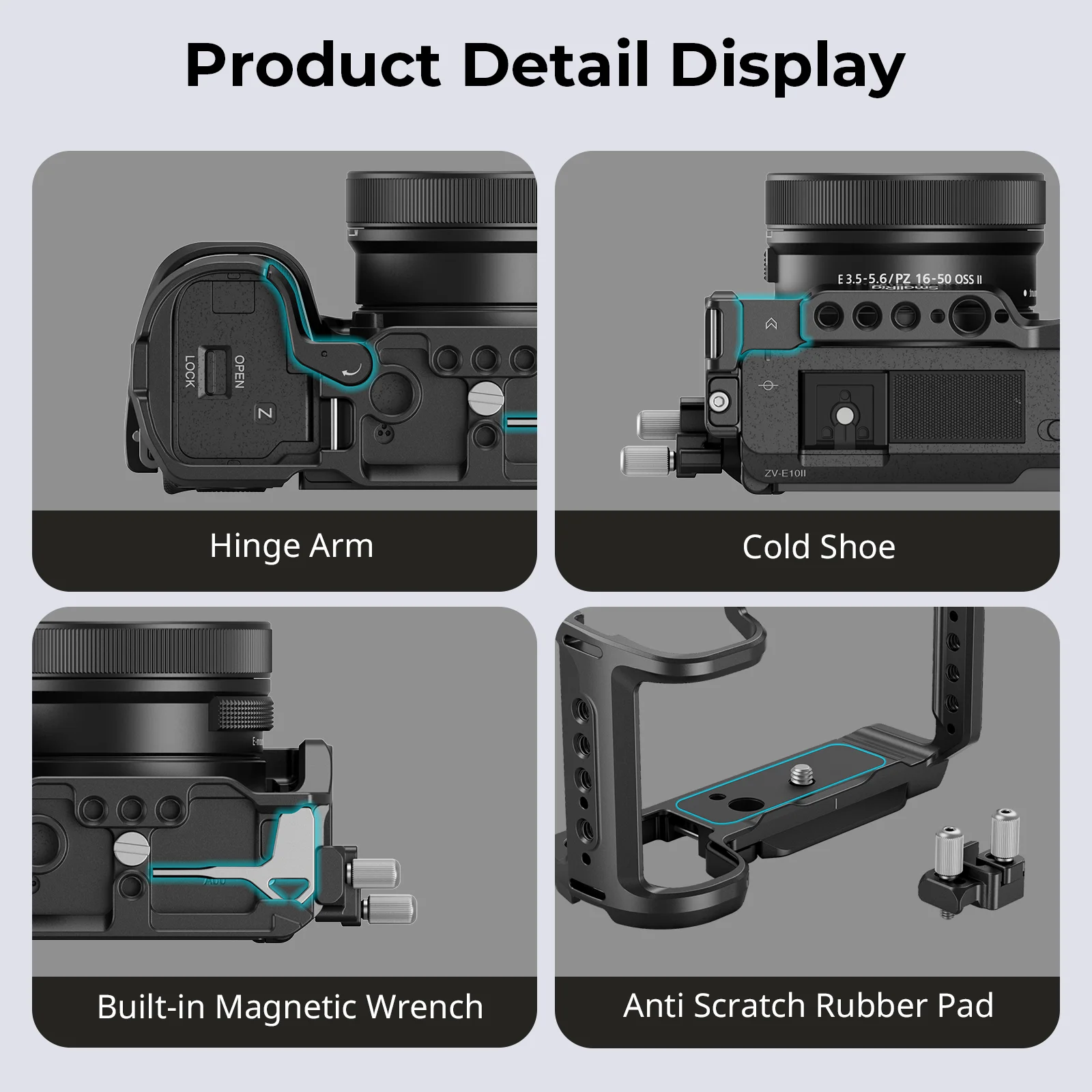 SmallRig ZV-E10 II Kamerakäfig-Set für Sony ZV-E10 II, mit HDMI-Kabelklemme, mit Arca-Swiss Schnellwechselplatte für Stabilisator -4867