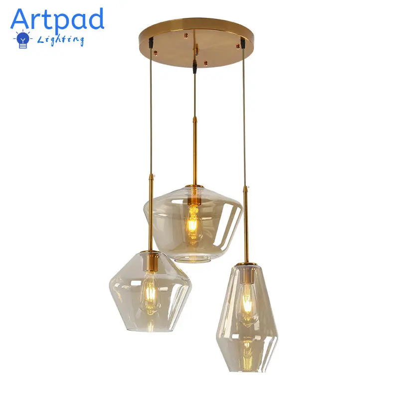 

Artpad Single Three Heads Nordic Glass Pendant Lights Living Room Dining Room Kitchen Hanging Lamp Loft Modern Pendant Light Led