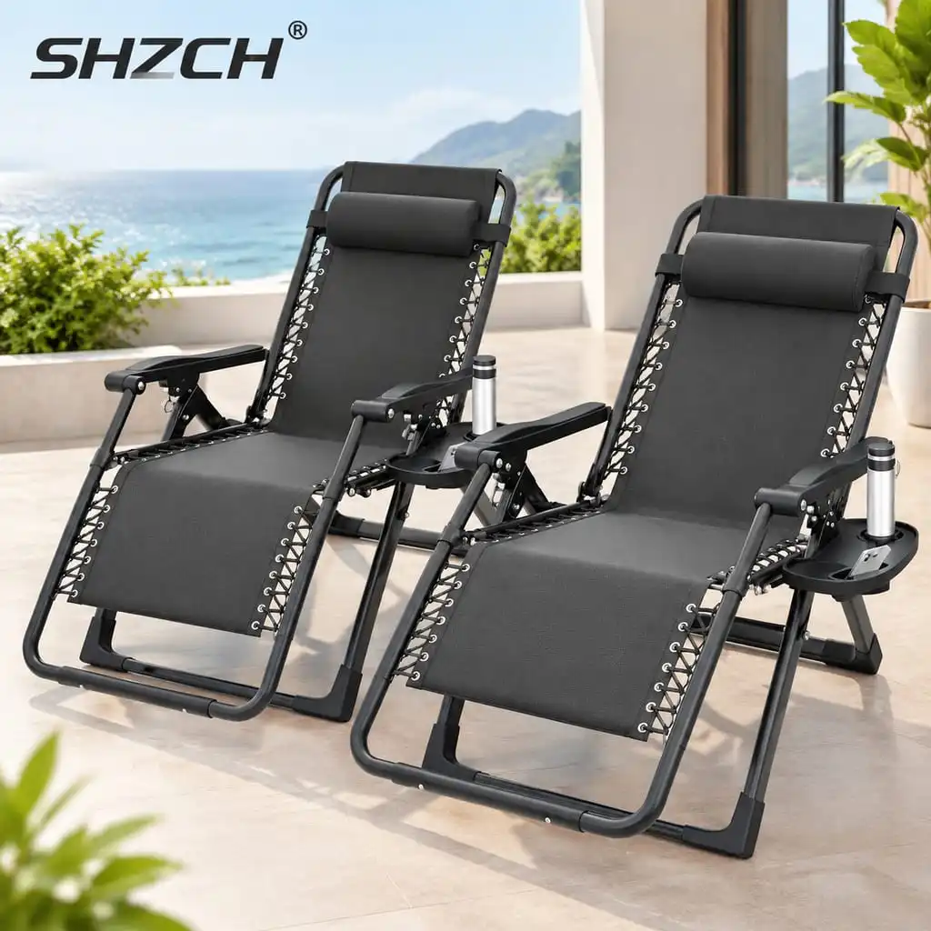 Zero Gravity Recliner Portable Camping Lounge Chair with Cup Holder Trays Adjustable Patio Outdoor Chair Patio Seating