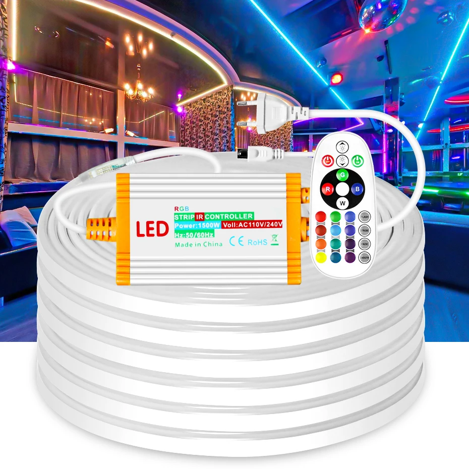 

RGB LED Neon Light Strip 220V IP67 Waterproof RGB Tape SMD 5050 Dimmable Led Strip Ribbon Remote Control For Home Decoration