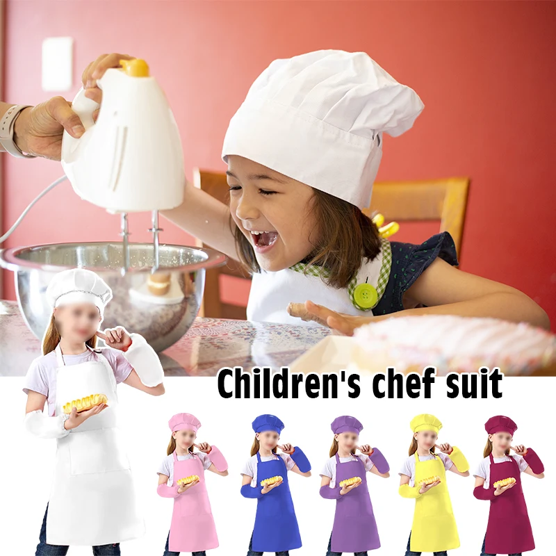 3pcs Set Kids Chef Suit Apron Hat Dust-proof Sleeve Kitchen Pottery Painting Wear Children Halloween Party Performance Costume