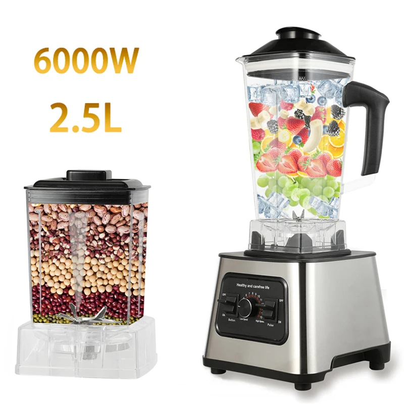 Image of 6000W Hochgeschwindigkeitsmixer 2,5L Große Kapazität ABS & Edelstahlgehäuse 4 Scharfe Klingen 220V Haushalts-Frucht-Eiszerkleinerer Smoothie-Milchshake-Mixer