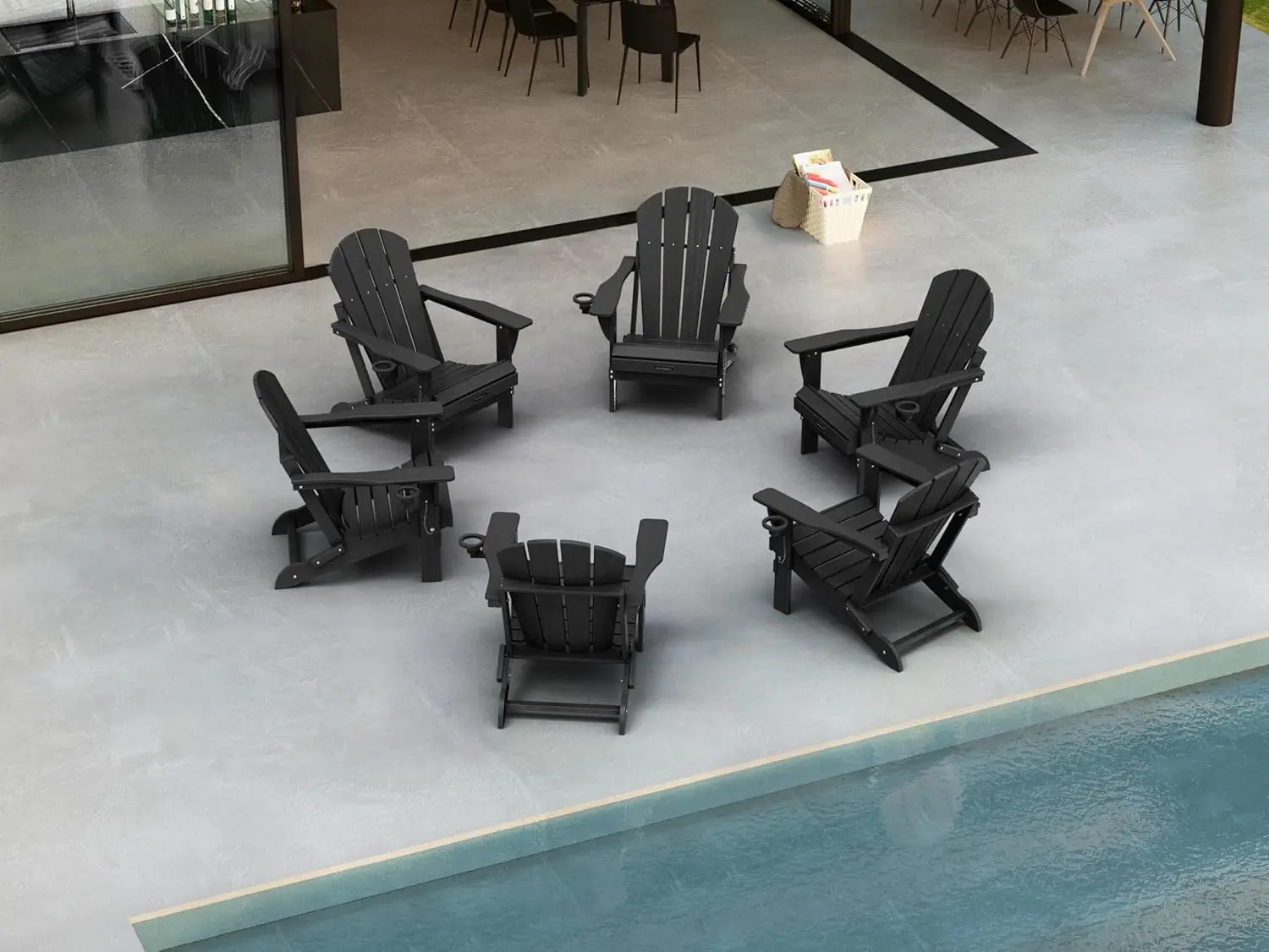 

Набор из 6 складных стульев Адирондак, устойчивых к погодным условиям, пластиковые стулья для патио с подстаканником, на заказ