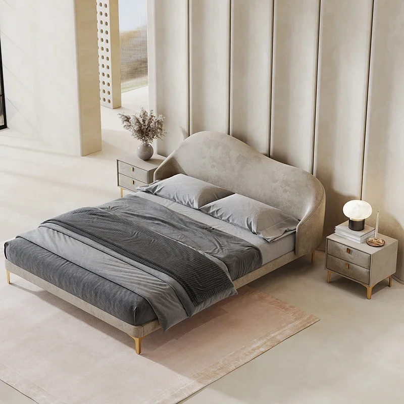 Italian Style Modern Fabric Upholstered Bed, Cloud Headboard Platform Queen Size Bed for Bedroom - view 6