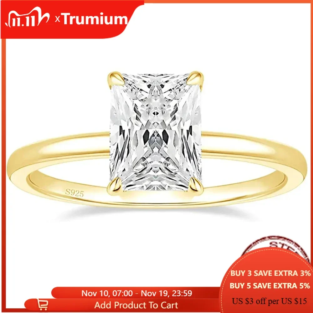 

Trumium 3CT 925 Sterling Silver Engagement Rings Radiant Cut Solitaire Cubic Zircon Wedding Promise Ring Wedding Bands for Women