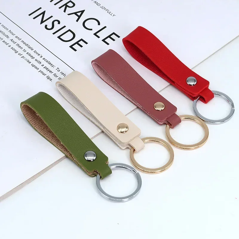 Double-side Colors Leather Blank Keychain Activity Gifts Customized LOGO Laser Engrave Keyring Company Hotel Number Key Chain