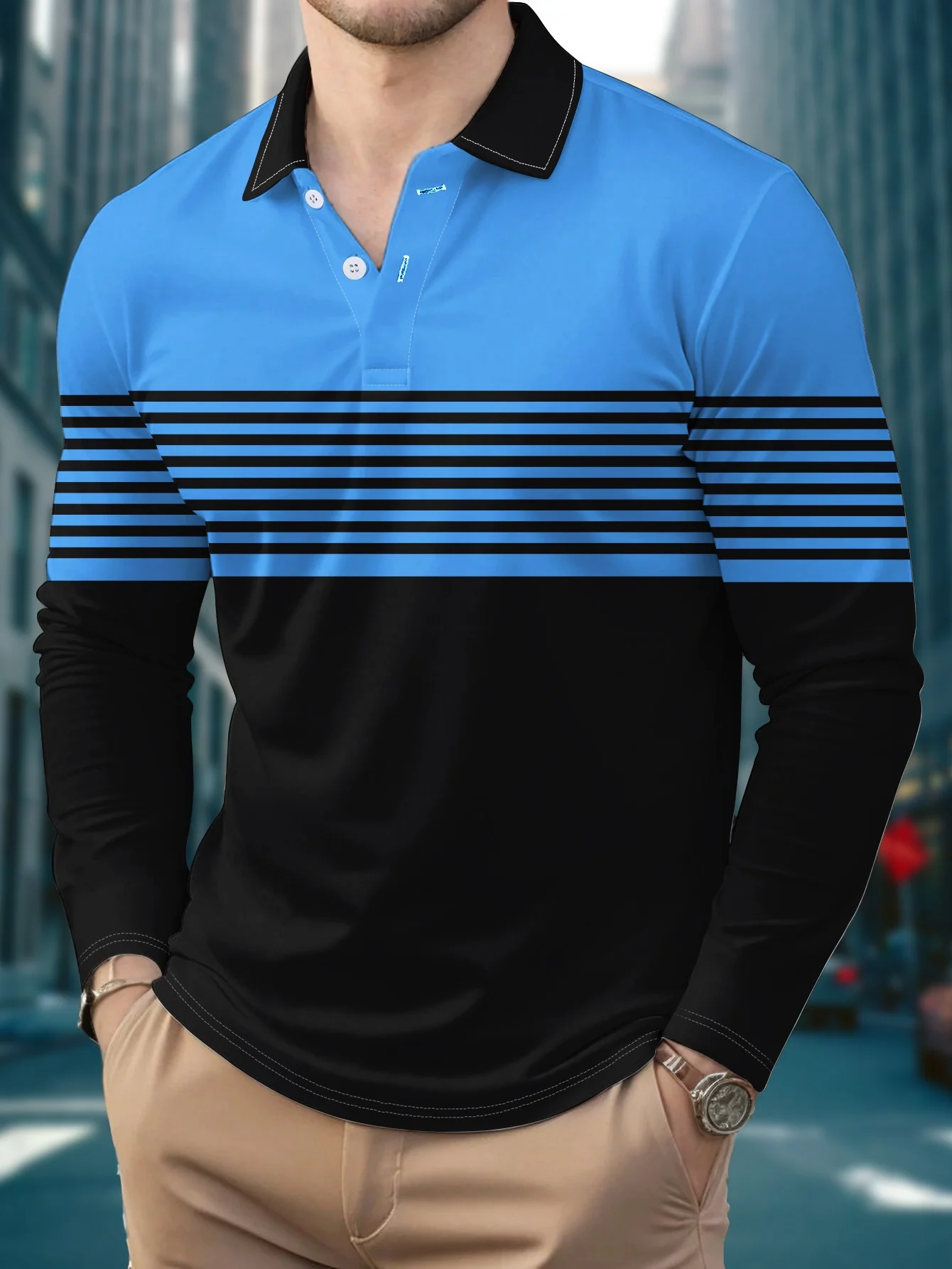 Das neue Herren-Langarm-POLO-Shirt für Frühling und Herbst 2025. ist lässig und bequem mit 3D-Buchstabenmusterdruck