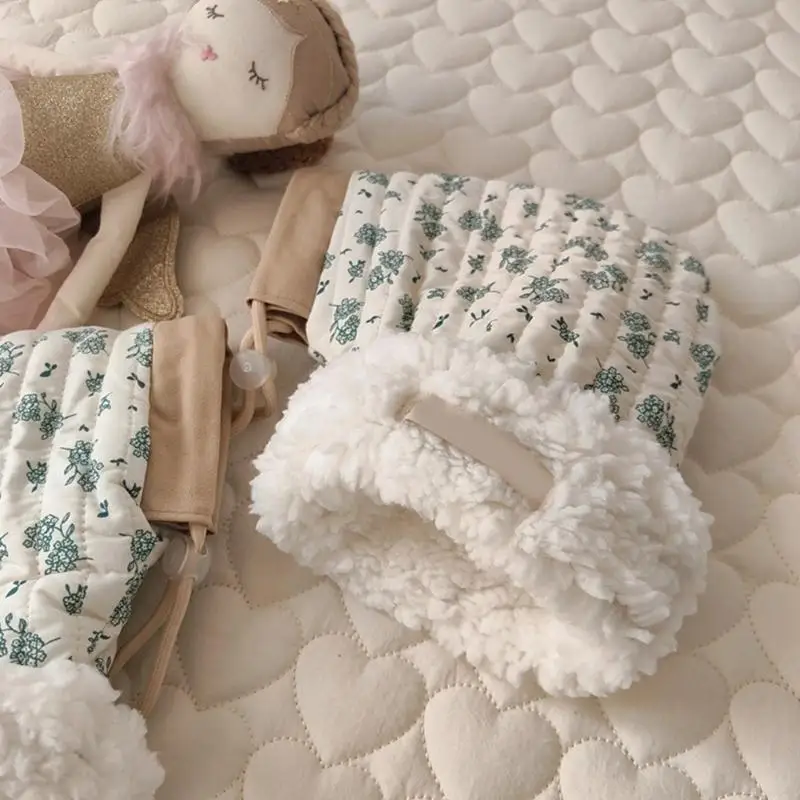 97BE 어린이 스쿠터 장갑 코튼 핸드 머프 인쇄 패턴 장갑 어린이 균형 자전거 장갑 어린이 4-10 년을위한 두꺼운 장갑