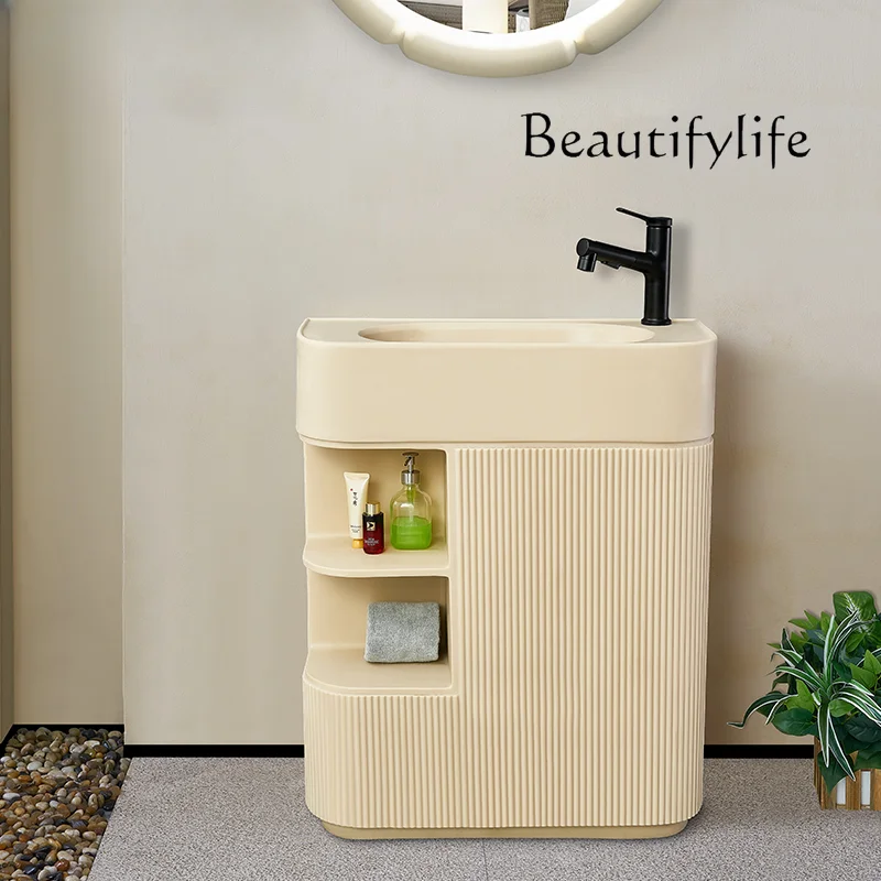 Cream Style Integrated Floor Type Wash up Sink Balcony Large Column Type Wash Basin