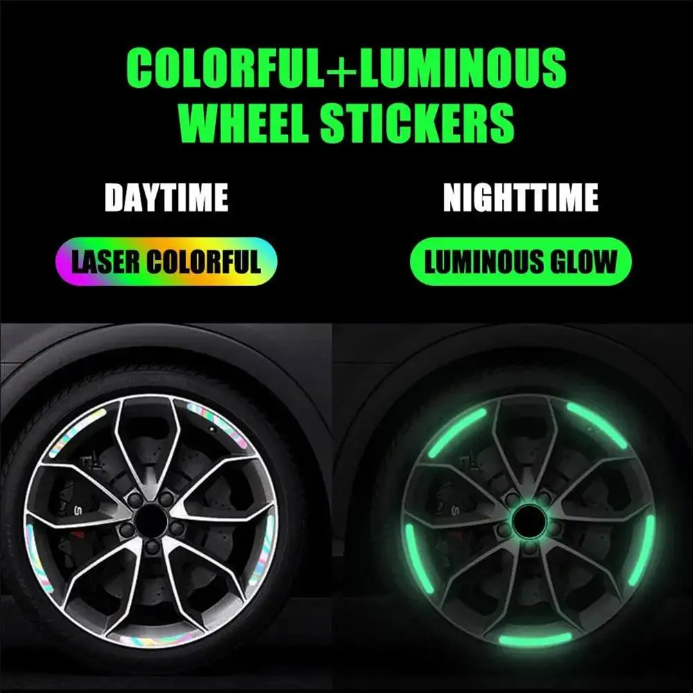 20Pcs Car Tire Rim Reflective Sticker Night Safety Warning Strip Motorcycle Bike Auto Wheel Hub Reflector Stickers Decals