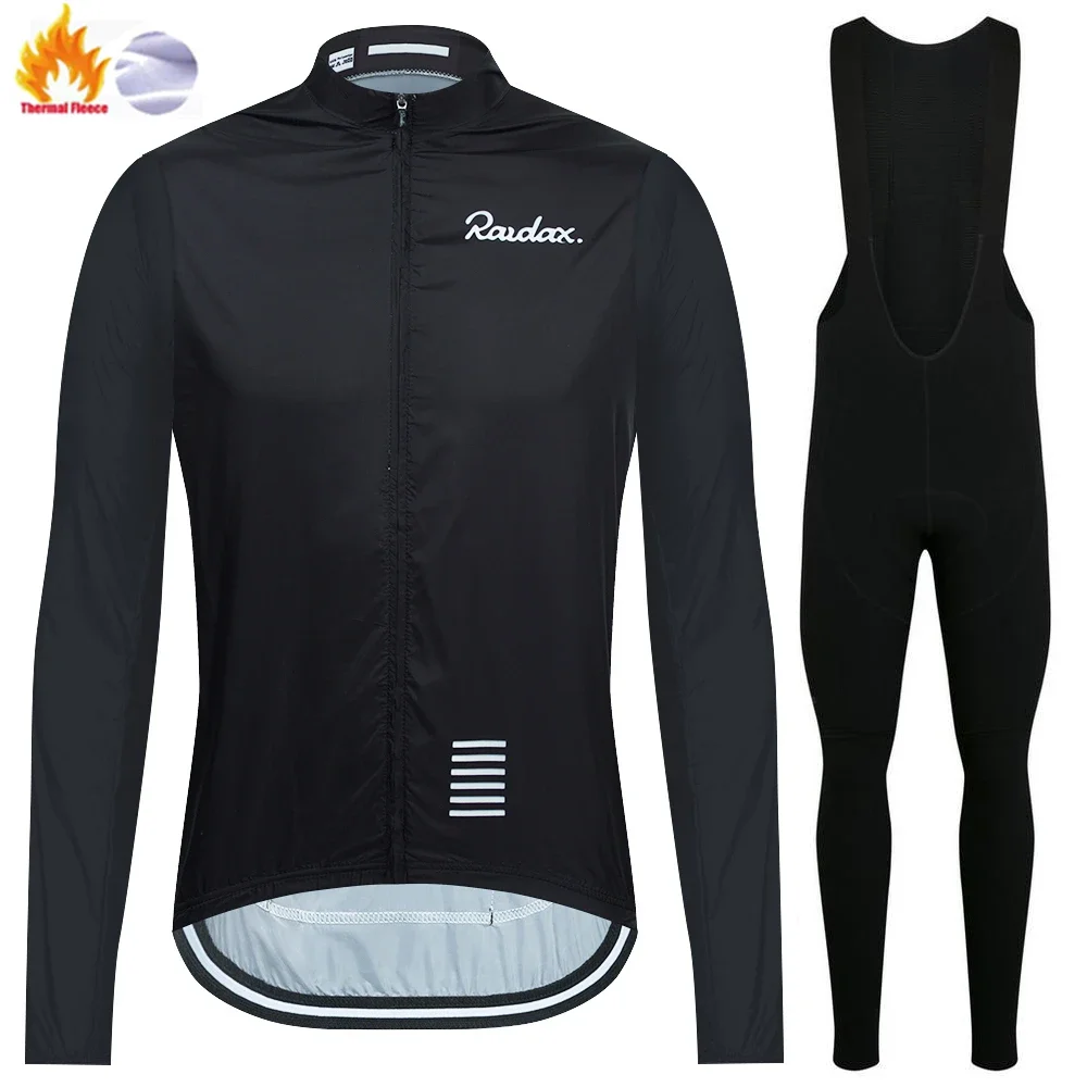 Raudax Autumn and Winter Windproof Fleece Men's Long Sleeve Suit Cycling Clothing Mountain Bike Warm Road Bike Sportswear Jacket