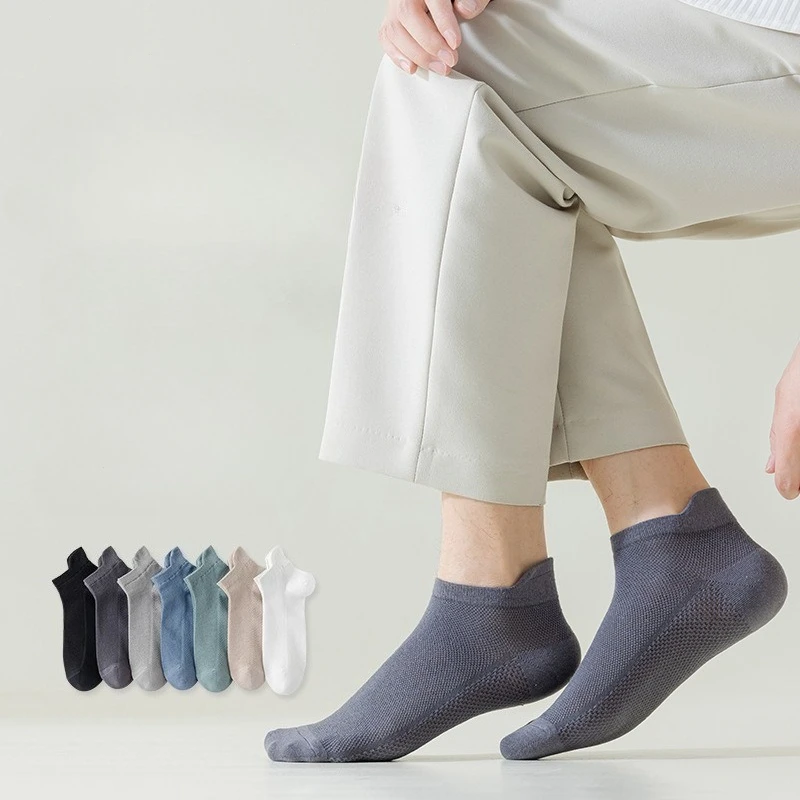 7 Paar Herren-Baumwollsocken, Frühling, Sommer, Mesh, niedrig geschnitten, einfarbig, schweißabsorbierend, atmungsaktiv, Anti-Pilling, Herren-Bootssocken