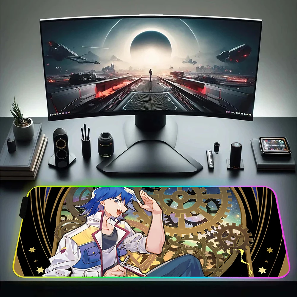 Anime YuGiOh Dark Magician RGB Pc Gamer Keyboard Mouse Pad Mousepad LED Glowing Mouse Mats Rubber Gaming Computer Mausepad