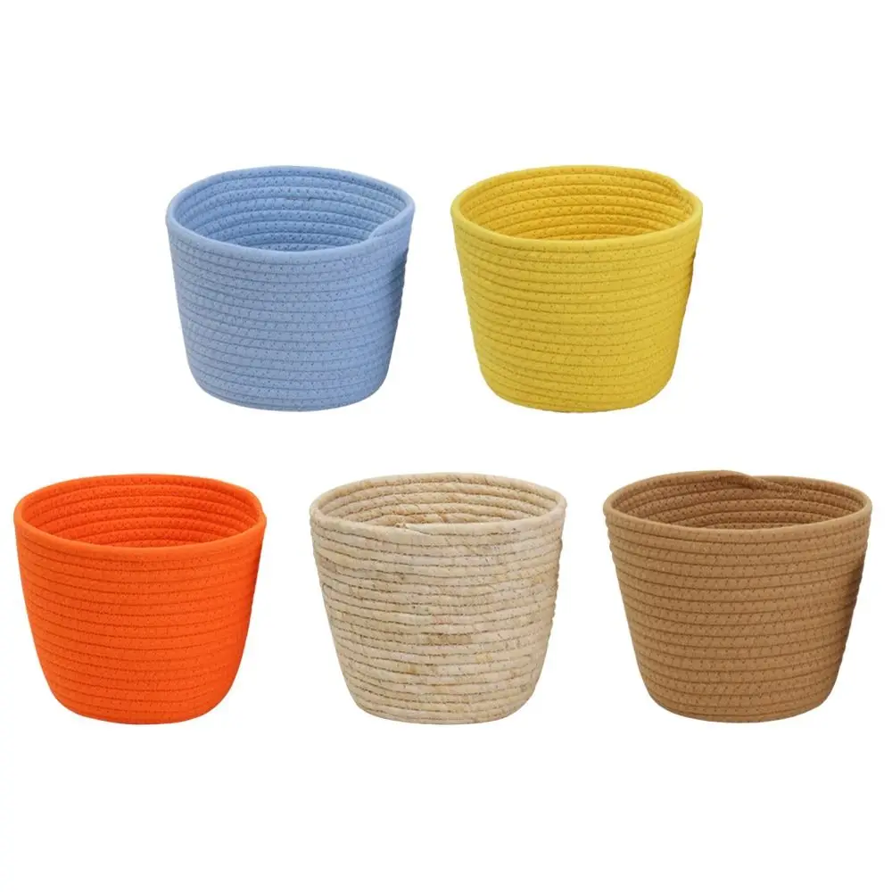 Fashionable Cotton Rope Mini Flower Pot Hand Woven Handmade Storage Basket DIY Candy Color Hanging Basket Outside