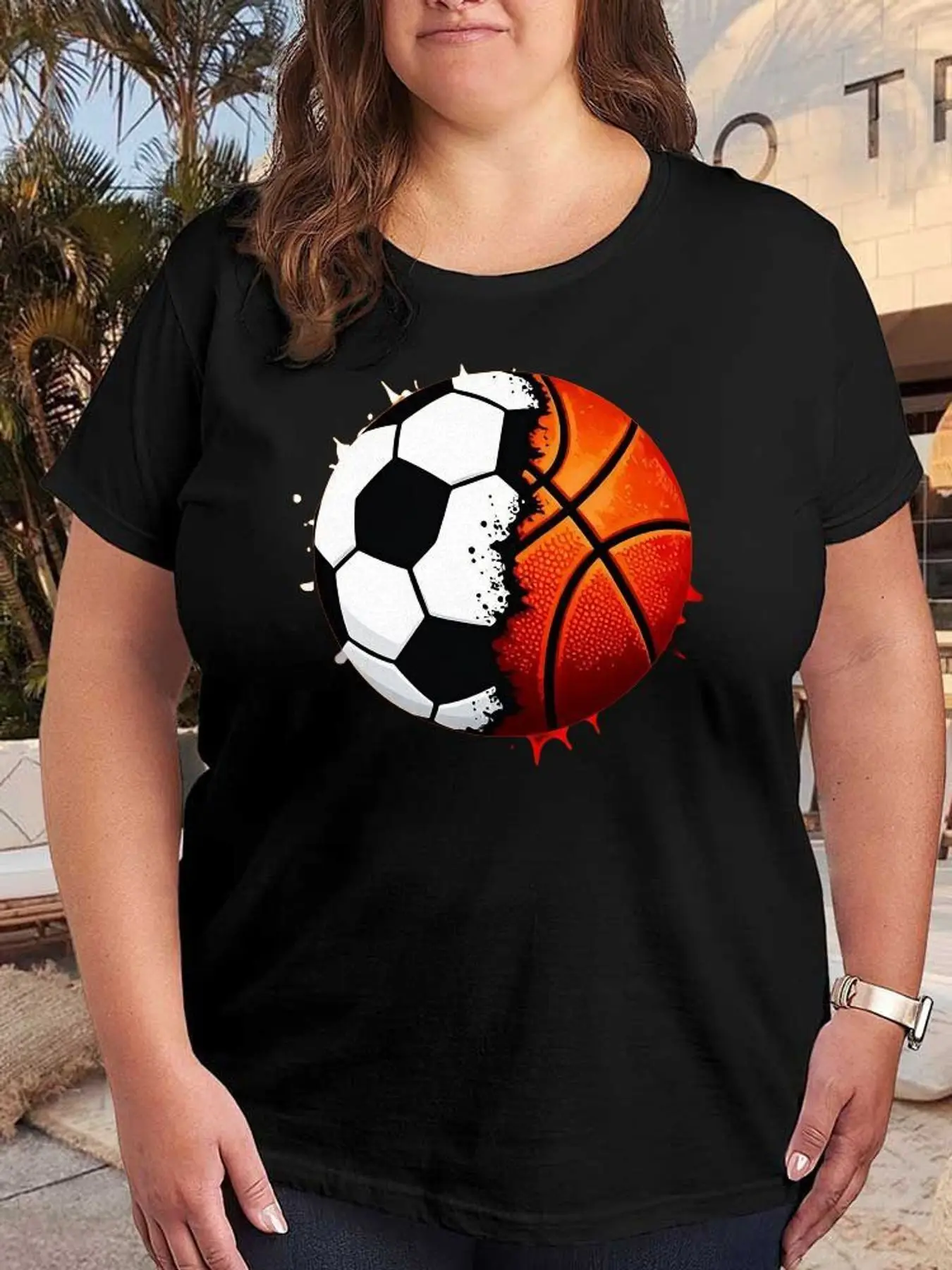 Sports Soccer Basketball Graphic T Shirt Women Fashion Casual Stretch Short Sleeve Plus Size Oversized Loose Cotton Soft Summer Tee Tops