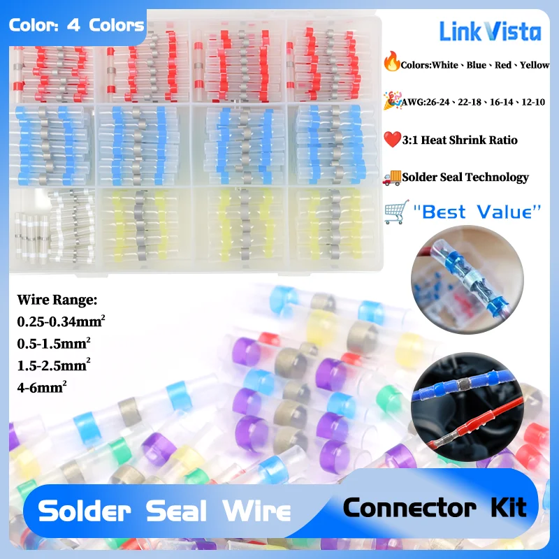 

3:1 Heat Shrink Butt Crimp Terminals Waterproof & Insulated Electrical Cable Splice 10-500pcs Solder Seal Wire Connectors Kit