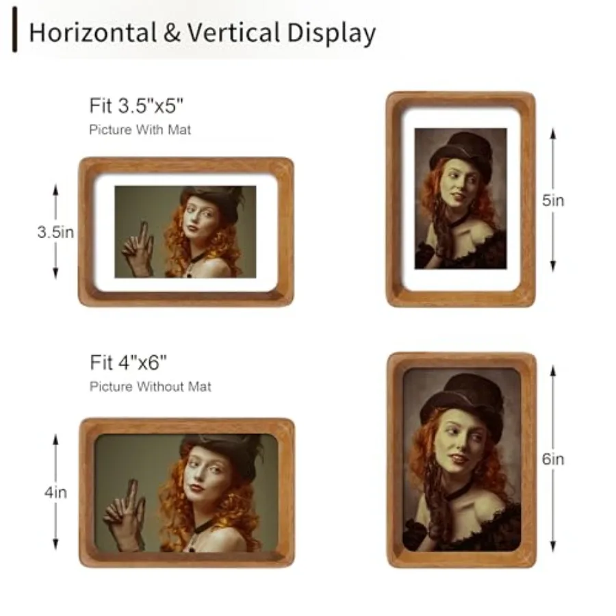 4x6 Picture Frame Wood with Mat for 3.5x5, Original Natural Solid Wood 4 by 6 Photo Frames with Tempered Glass Cover for Wall a