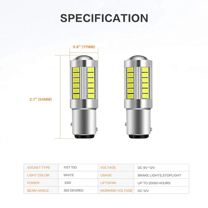 10X Super Bright LED 1157 LED Light Bulb P21/5W BAY15D LED Bulbs With 33SMD 5730 Chipsets Xenon White