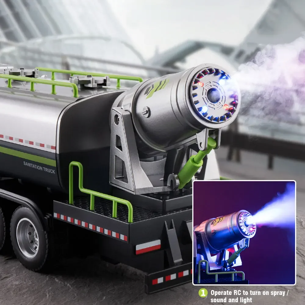 

Huina Rc Truck 9Ch Alloy Remote Control Sprinkler Truck Dust Suppression Spray Sanitation Vehicle City Cleaning Toys for Boys