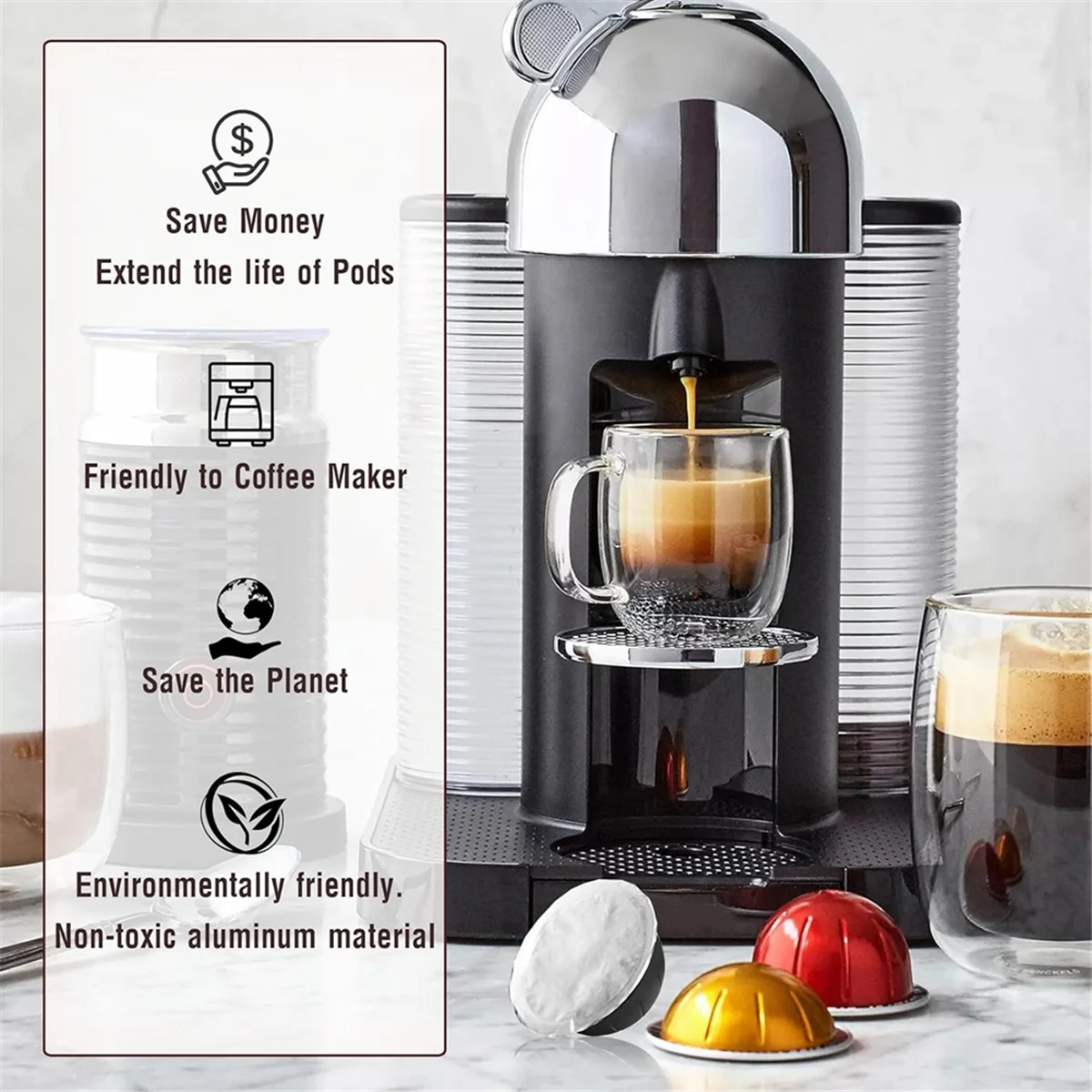 Крышки из алюминиевой фольги для многоразовых капсул Nespresso — для Vertuoline и Vertuo — многоразовые крышки для капсул для кофе (100 шт.)