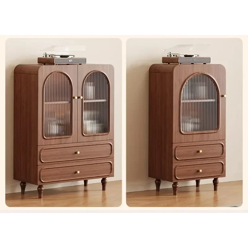 DSA black retro medieval glass side cabinet storage display bookcase storage against the wall living room cabinet