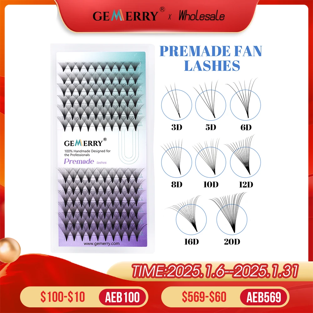 Premade Volume Fan Lashes 3D 5D 6D 10D 16D 20D Eyelash Extension Sharp Narrow Stem Fake Eyelashes Cluster Russian Volume Gemerry