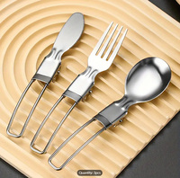 3 PCs 1set Portable Outdoor Camping Travel Picnic Foldable Stainless Steel Cutlery Set Spoon Fork Knife Tableware Outdoor Travel