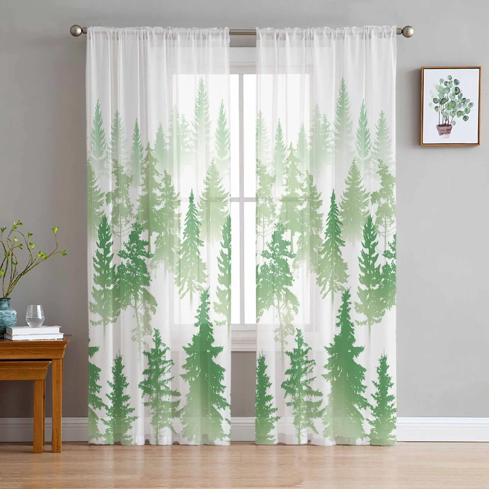 Trees Forests Silhouettes Abstract Sheer Curtains for Living Room Bedroom Window Treatment Kitchen Chiffon Curtain