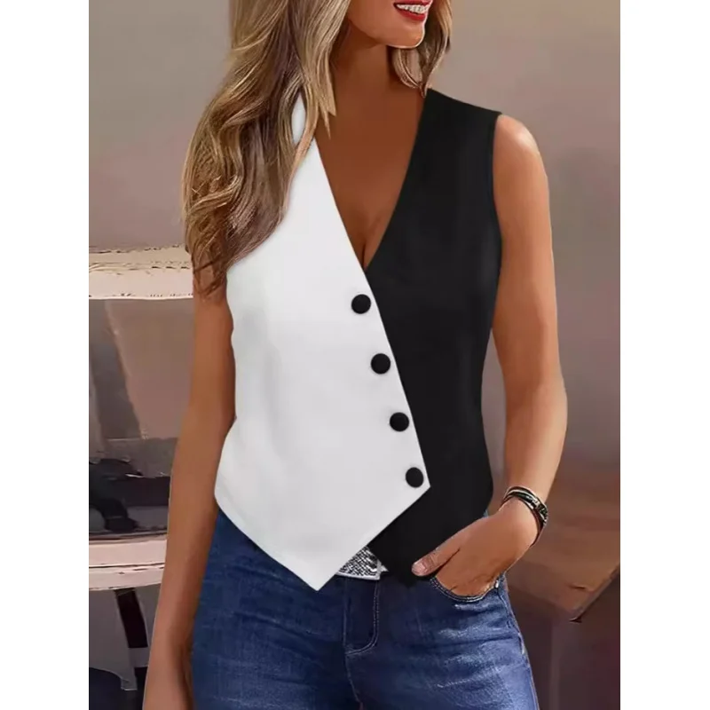 2024New Amazon Summer New Sleeveless Jumpsuit Foreign Trade Fashion Slim FitVCollar Vest Waistcoat