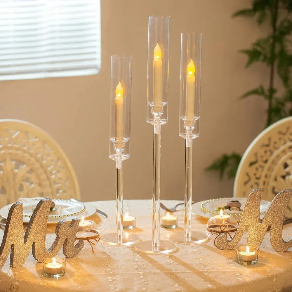 18 Pieces Candle Holder Bulk Clear Acrylic Hurricane Shade for Cone Candle Centerpiece Home Decoration Candles Holders Decor