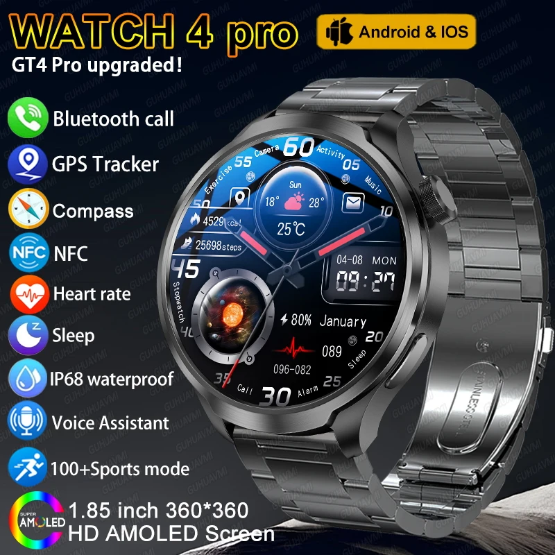 2024 New For HUAWEI Sports Waterproof Smart Bracelet Men Watch GPS NFC Compass 1.85 inch AMOLED Screen Bluetooth Call Smartwatch