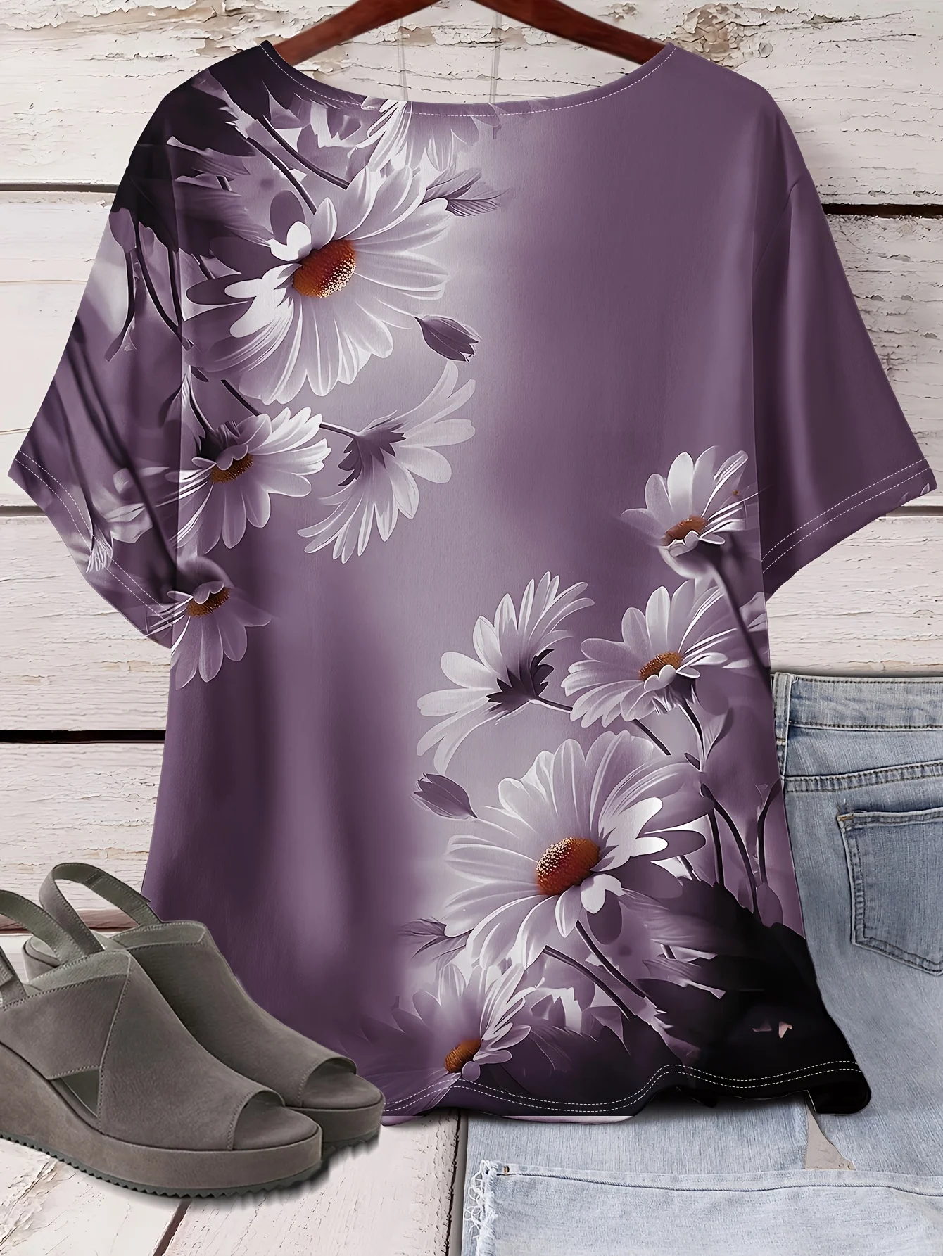 Elegant Women's Casual Short Sleeve T-Shirt Tee Floral Casual Round Neck Top Short Sleeve Tees Round Neck T Shirts for Women