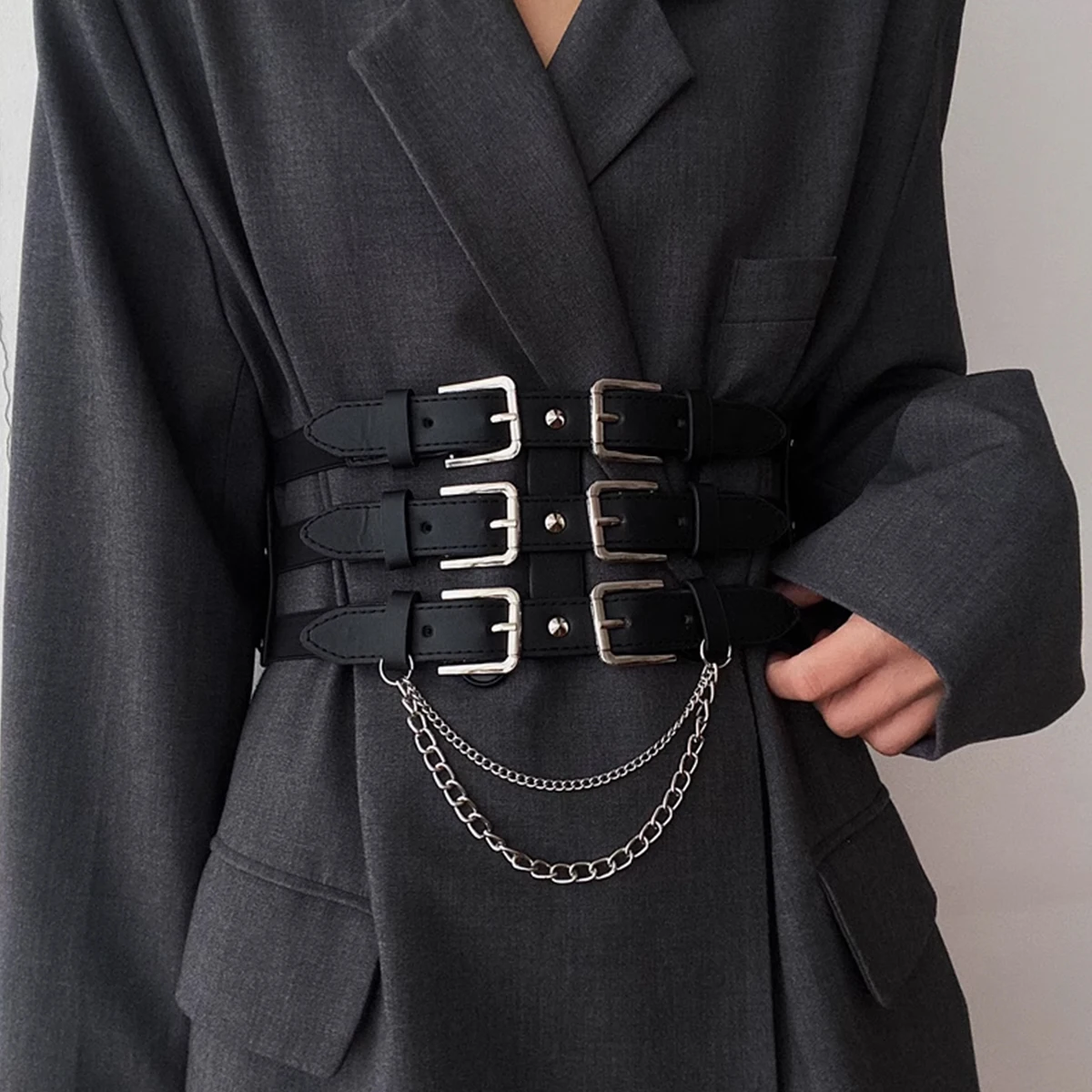 Szeroki Y2K elastyczny gorset pas kobiecy frędzel rozciągliwy Cummerbunds designerskie paski dla kobiet Goth czarny pas Plus rozmiar