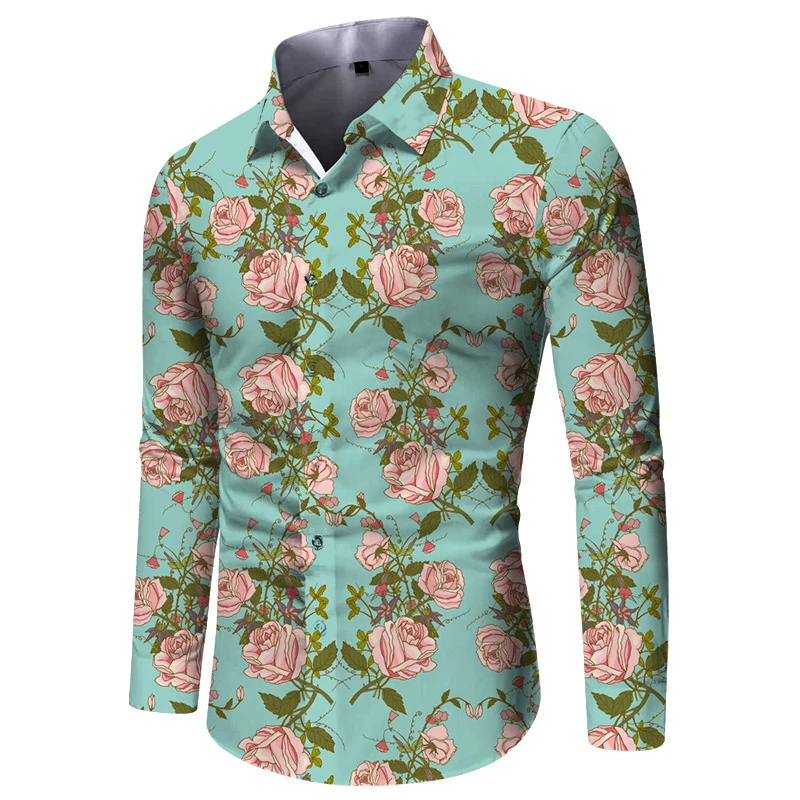 

Hawaii New Men's Shirt 3D Flower Long Sleeve Shirt Party Lapel Oversized Camisa Summer Female Clothing 2024 Buttons Blouse 4XL