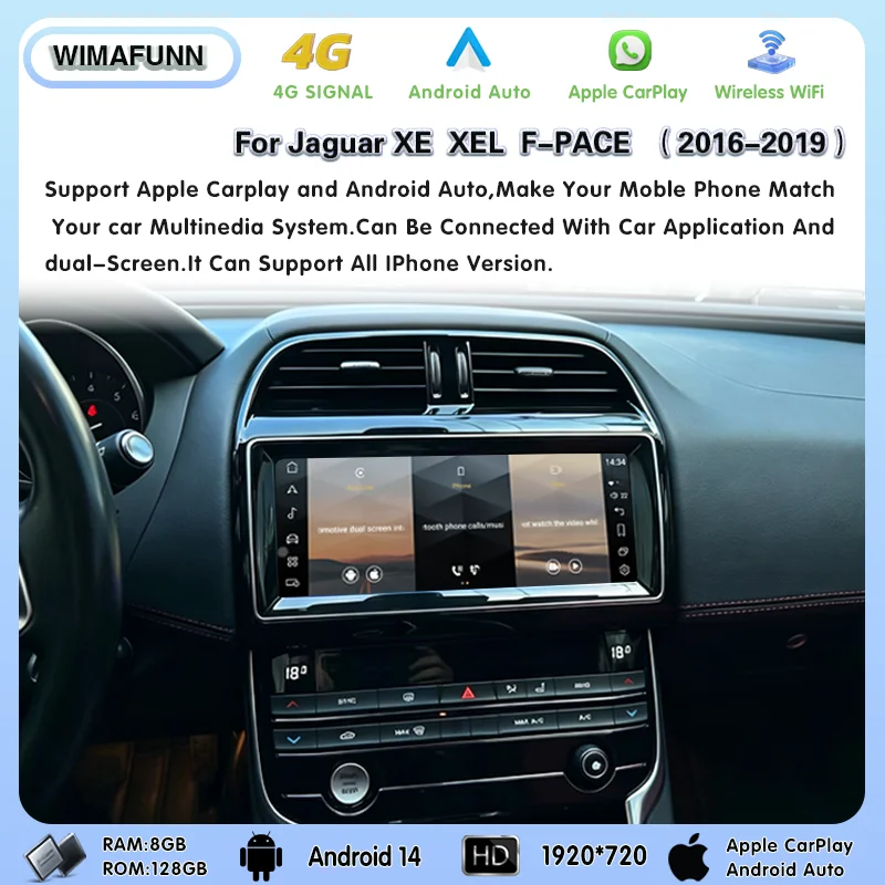 10.25" For Jaguar XE XEL F-PACE 2016-2019 Android 14 GPS Navigation Multimedia Player Wireless Carplay Android Auto OEM Menu - view 4