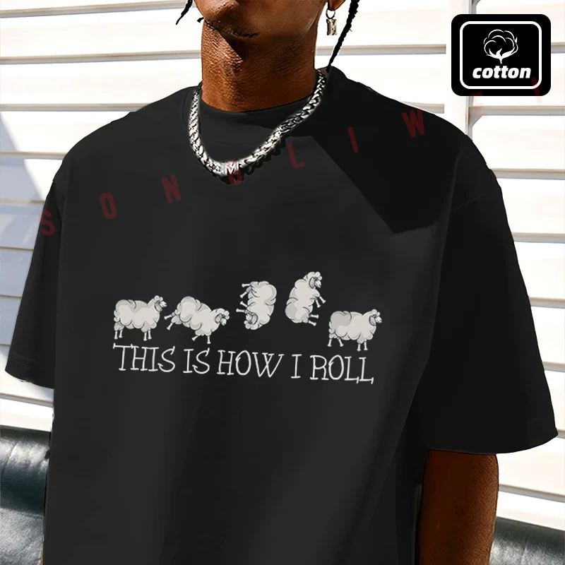 

Motorcycle Sheep Lover Kids How I Roll Funny Sheep T-Shirt Men's Black Cotton TShirt New Summer Casual O-neck Short Sleeve Tees