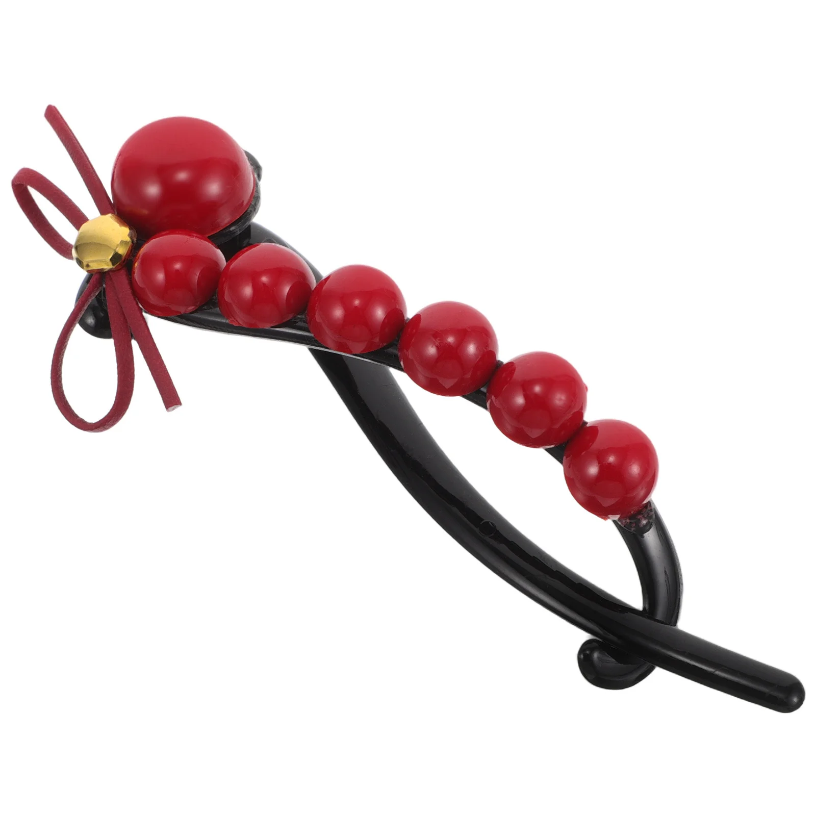 

Red Beaded Bowknot Hair Clip Twisted Design Elegant Barrette for Women Thick Hair Non-Slip Hairstyle Fastener Fashion Hairpin