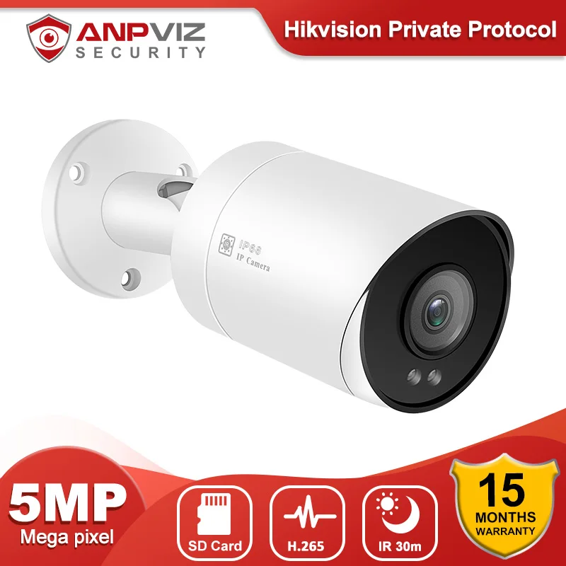 

Anpviz IP Camera Outdoor POE Bullet CCTV 5MP Video Surveillance Infrared Night Vision Audio SD Card H.265