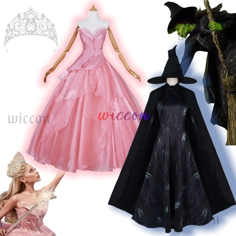 Wicked Glinda Cosplay Costume Disguise Elphaba Cosplay Women Pink Dress Crown Halloween Carnival Party Outfits Suit FilmStyle